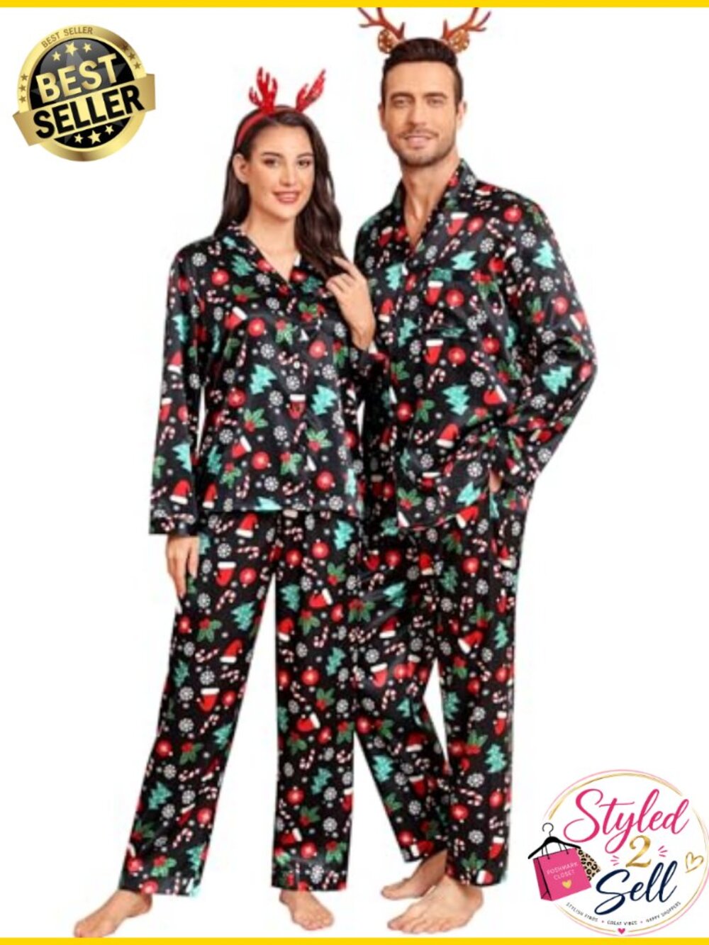 SWOMOG Women's Satin Pajama Set Long Sleeve Button Down Sleepwear Loungewear